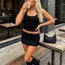 Fold Over Mini Skirts for Women Y2k Low Rise Bodycon Sweat Short Skirt Cute Going Out Micro Mini Skirt Streetwear (Black) Medium