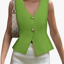 Yousify Womens Sweater Vest V Neck Button Down Crop Knit Tank Top Fashion 2025 Sleeveless Basic Cardigans M