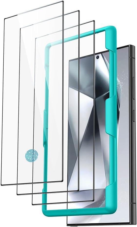 ESR 3 Pack for Samsung Galaxy S24 Ultra Screen Protector, HD Tempered Glass with Easy Installation Frame for Samsung Galaxy S24 Ultra, Military-Grade Protection, Ultra Tough, Scratch Resistant