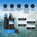 1/3 HP Submersible Water Pump 2400GPH Small Sump Pump Thermoplastic Electric Portable Transfer Utility Pump Clean for Swimming Pool Basement Garden Pond