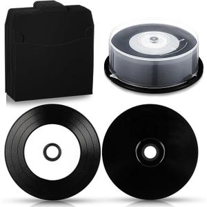 25 Pcs Recordable Blank Media Discs 700MB 80 Minutes 52X with White Inkjet Printable Center and Black Recording Surface for Music Data (with 25 Pcs Kraft Paper Bag)
