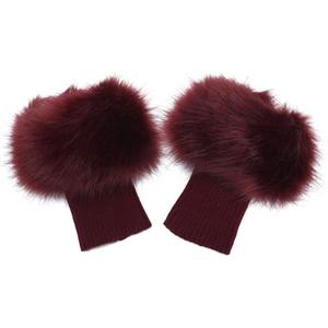 LA CARRIE Women Faux Fur Plush Leg Warmers Short Furry Fuzzy Leg Cuffs Girls Winter Knitted Boot (Burgendy)