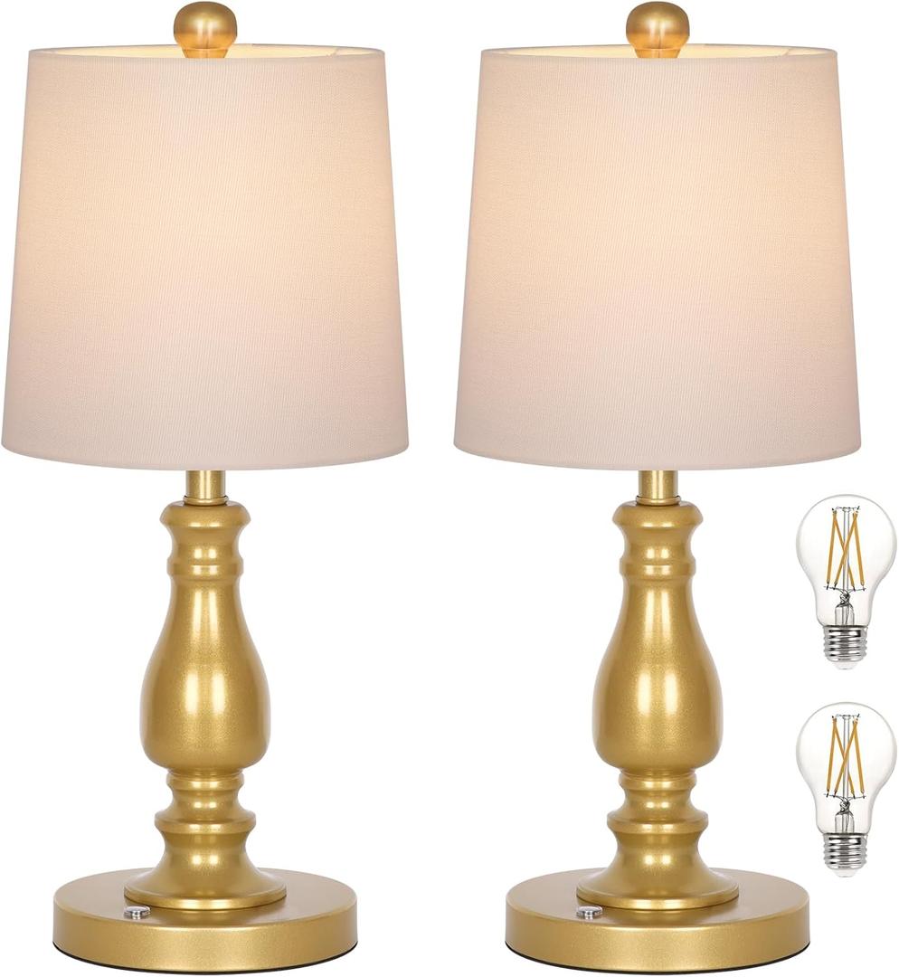 Dott Arts Cordless lamp Table Lamps Set of 2, Battery Powered Rechargeable lamp 3-Way Dimmable Modern Nightstand Lamp Sets Bedside Touch Desk Lamp for Bedroom Living Room, LED Bulbs Included(Gold)