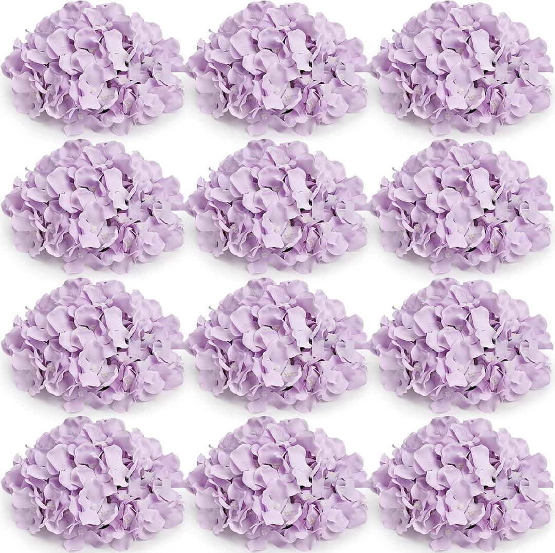Hydrangea Flower Balls for Centerpieces - 12 PCS Artificial Floral Arrangement with Base, 8 Inch Diameter Fake Silk Kissing Ball for Wedding Table Home Party Decor - Lilac