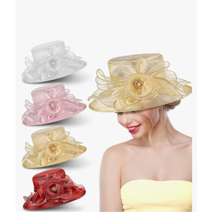 4 Pcs Derby Hats Women Organza Church Fascinator Bridal Flower Hat Wide Brim White Church Hat for Derby Day Wedding Tea Cocktail Party Sun, Beige Red White Pink