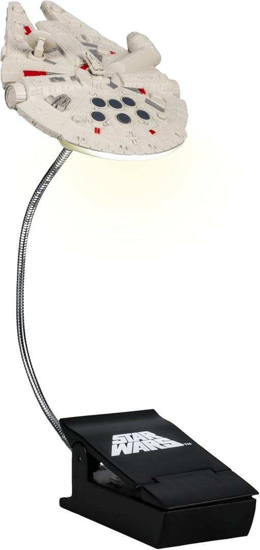 Star Wars Millennium Falcon Clip On Book Light - Officially Licensed Disney Reading Light, Clip Lamp Design with Flexible Cable, Featuring Iconic Han Solo Spaceship, 3 Light Modes, Battery Powered | P