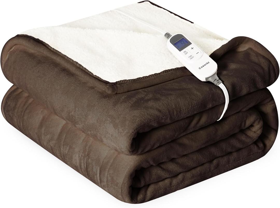 Heat Blanket 72x84 Full Size,Soft Flannel & Sherpa Reversible Electric Blanket with 10 Heat Settings,12 Timer Setting and 8 Hours Auto-Shut Off,ETL Certified Machine Washable,Dark Brown