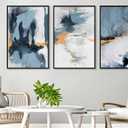 Large Framed Canvas Wall Art, Coastal Blue White Abstract Prints, 16"x24"x3, 16" X 24" X 3pcs Framed