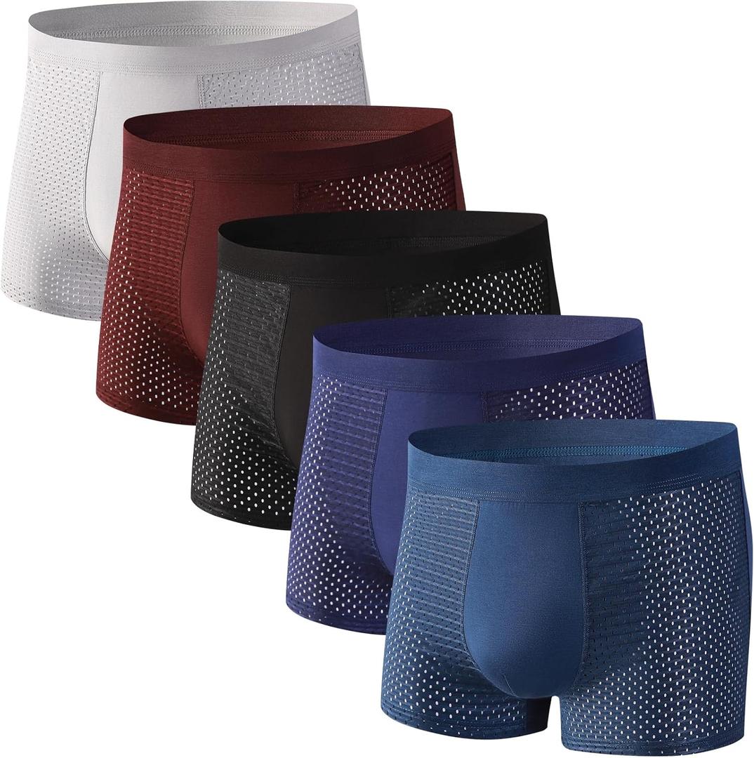 5 Pack Upgrade Bamboo Boxer Briefs- Breathable Mens Soft Comfortable Underwear (M)