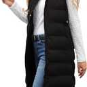 Ciguo Long Vest for Women Sleeveless Winter Long Puffer Vest Lightweight Warm Zip Up Hooded Jacket (Small, Black)
