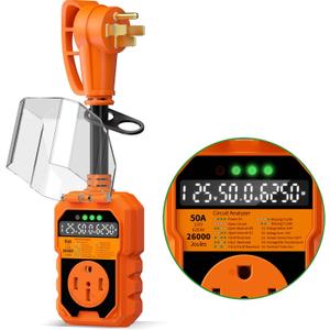 26000J RV Surge Protector 50 Amp, Auto Shutoff & Reset Voltage & Temperature, LED Display Real-Time Circuit Analyzer, RV Adapter Plug for Camper Travel Trailers