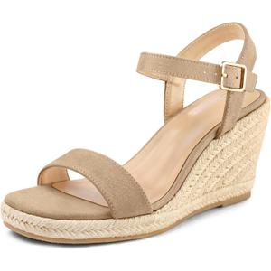 mysoft Women's Platform Espadrille Wedge Sandals Square Open Toe Ankle Strap Buckle Casual Summer Dressy Sandals (Orange, 9)