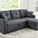 ERYE 83-inch Pull Out Sleeper Couch Bed, L-Shaped Corner Reversible Sleeper Sectional Sofa Polyester Blend Tufted Upholstered Convertible Sofa Bed with Storage Chaise for Home Apartment Living Room, Grey