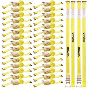 VEVOR E Track Ratchet Straps (30-Pack), 2" x 15'E-Track Straps 4400 LBS Breaking Strength, Polyester Webbing & Spring Fitting & Ratchets, Durable Tie-Downs for Tires Motorcycles Trailers Loads Yellow