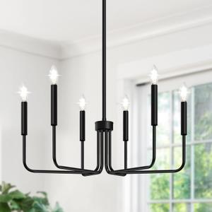 Black Chandelier, 6-Light Farmhouse Chandelier for Dining Room Lighting Fixtures Hanging, Dining Light Fixtures Industrial Modern Chandelier for Bedroom, Foyer, Hall, Kitchen, Living Room and Entryway,Matte Black (No assembly light fixture)