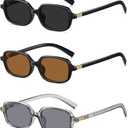 Retro Rectangular Sunglasses for Women Trendy Funny Vintage Fashion Narrow Small 90s Sunnies(3 Pack)