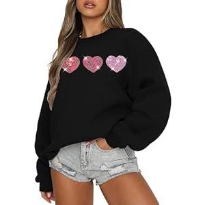 LUKYCILD Love Sweatshirt Women Valentine's Day Shirts Funny Graphic Long Sleeve Lightweight Shirt Holiday Pullover Tops 2XL