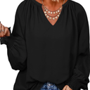 Eytino Womens Plus Size Tops Sexy V Neck Smocked Long Sleeve Casual Chiffon Blouse Flowy Work Shirts 2XL