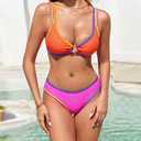 RIHOAS Women's Two Pieces Triangle Bikini Sets O Ring Linked Swimsuits Summer Beach Bathing Suit (Orange, S)