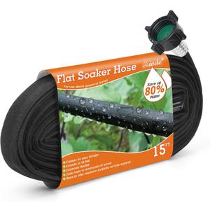AIODE Flat Soaker Hose 15FT for Garden Beds Drip Hose Heavy Duty Save 80% Water for Vegetable Tree (15FT)