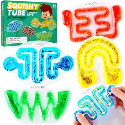 Squishy Sensory Fidget Toys for Kids - Autism Sensory Quiet Fidget for Classroom Students Autistic Children Special Needs, Anxiety Relief for Calm Down, Squeeze Sensory Tube Easter Basket Essentials. Only 3 Pack