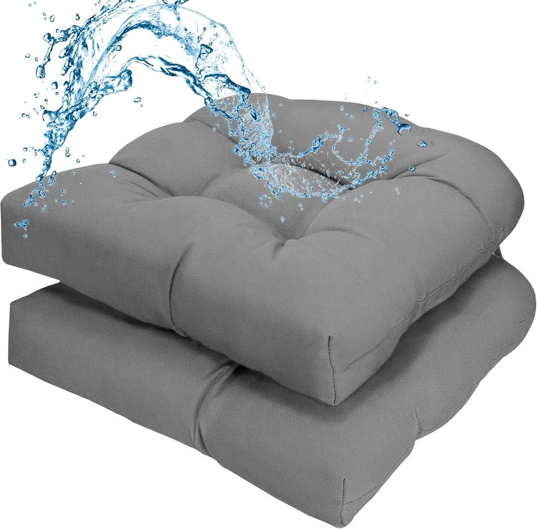 Patio Outdoor Wicker Chair Cushions Set of 2 Waterproof 19.5" x 19.5" x5" Outdoor Chair Cushion with Thick PP Cotton Resistant Patio Furniture Pads for Indoor and Outdoor Wicker Chair Cushion, Silver