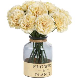Artificial Carnation Flowers - 15pcs Fake Yellow Silk Flowers with Stems for Home Decor, Wedding, Bridal Bouquet, Anniversary, Birthday Floral Arrangements