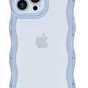 Anuck for iPhone 13 Pro Max Case Wavy Edge Clear Back Design, Anti-Slip Grip Cute Wave Curly Frame Shape Shockproof Soft TPU & Hard Bumper Protective Phone Case Cover for Women Girls, Clear Blue , Pack of 3