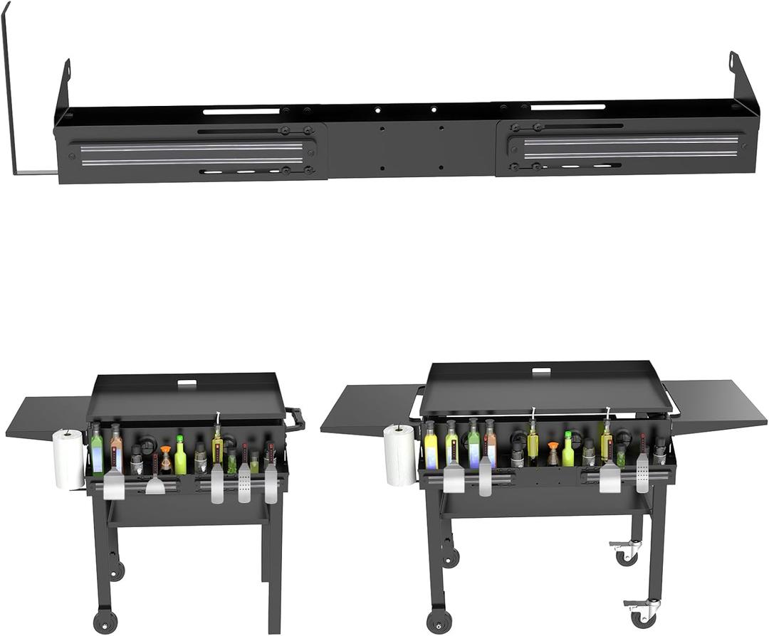 Adjustable Front Griddle Caddy for Blackstone 28" & 36" Griddles, Grill Caddy with Paper Towel Holder & 2PCS Magnetic Tool Holders for Blackstone Griddle Accessories, Space Saving Tool/Bottle Shelf