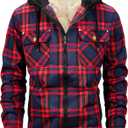 Men's Winter Cotton Plaid Shirts Jacket Warm Fleece Lined Flannel Hooded Shirt Jacket Coat for Men (Red, M)