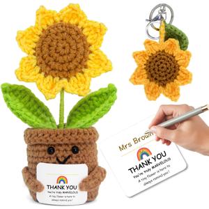 2 x Mini Sunflowers Positive Crochet, Ideal Thank You Gifts for Women Coworkers Personalized Thank You Gift Crochet Sunflower Teachers Custom Gift for Man Women Cheer Up Desk Office Sunflowers Decor