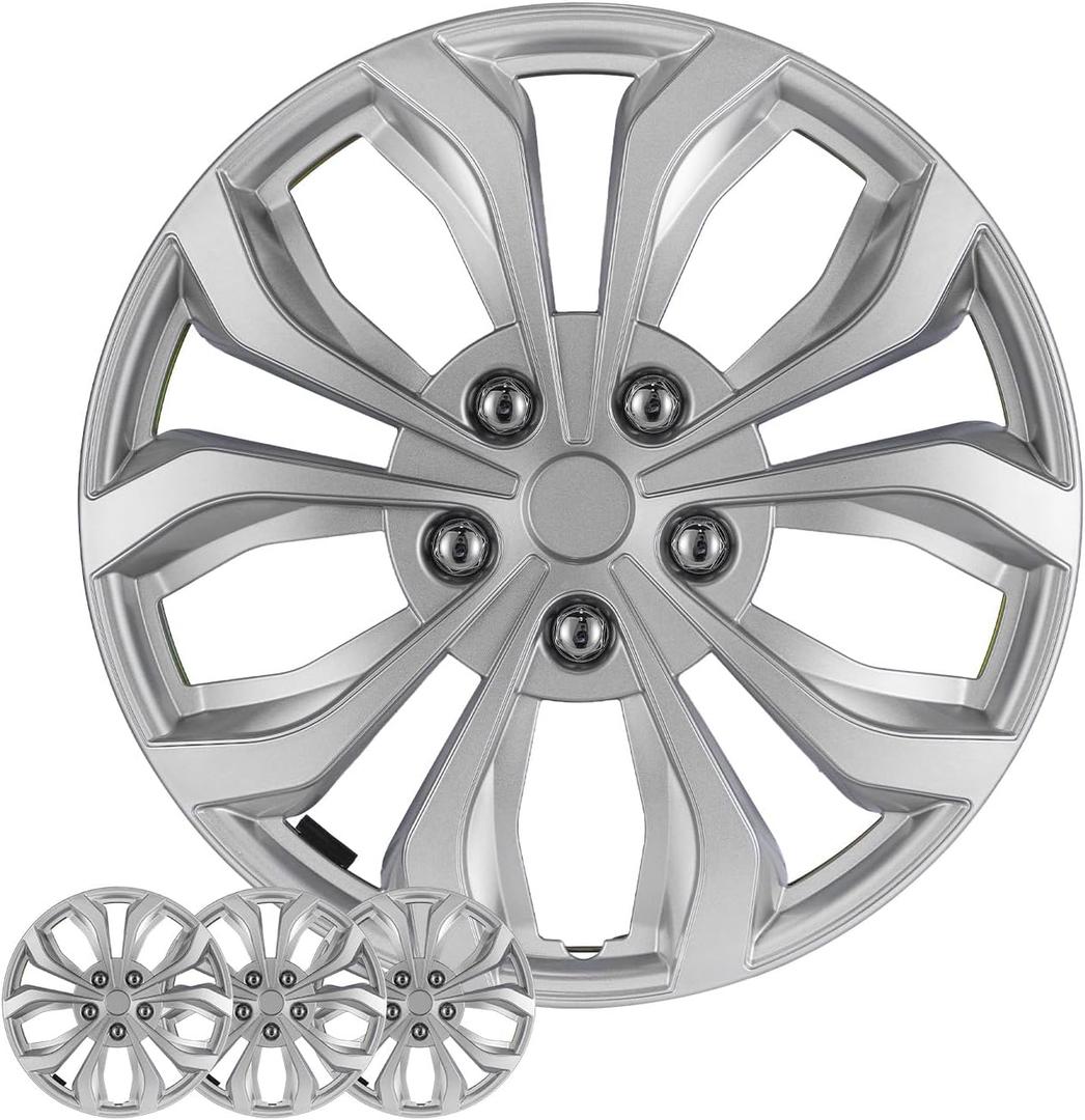 16 Inch Universal Hubcaps, Silver Wheel Covers, Set of 4