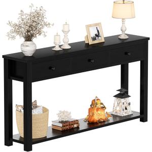 Homieasy Farmhouse Console Table with 3 Drawers, 47 Inch Wood Sofa Table with Storage Shelf for Living Room, Behind Couch, Entryway Table for Hallway, Living Room, or Foyer, Black
