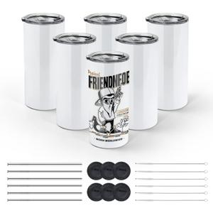 AGH 6 Pack 22 oz White Sublimation Tumblers with Metal Straw, Stainless Steel Double Wall Insulated Straight Fatty Cups Blank with Splash Lid