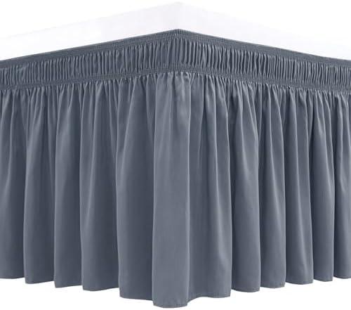 Biscaynebay Wrap Around Bed Skirts for King & Cal King Beds 22" Long Drop, Dark Grey Adjustable Elastic Dust Ruffles Easy Fit Wrinkle Resistant Silky Luxurious Fabric Machine Washable