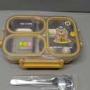 Stainless Steel Bento Lunch Box for Kids, 26.4 oz Leak-Proof 3-Compartment Metal Bento Box, BPA-Free, Cute Cartoon Meal Prep Snack Container with Utensils for School, Office, Travel - Yellow