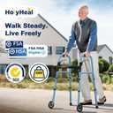 Walkers for Seniors, Folding Walker with Wheels and 2 Skis, Lightweight Rolling Walker Supports Up to 350 Pounds, Adjustable Height, Adult Compact Standard Walkers with Aluminum Frame, Blue