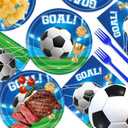 3 x 48Pcs Soccer Birthday Party Decorations for 16 Guests,Soccer Game Theme Party Plates and Napkins Forks for Kids Baby Shower Birthday Supplies Set (blue and green)