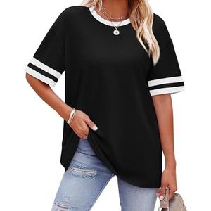 WIHOLL Womens T Shirts Loose Fit Short Sleeve Tees Crew Neck Color Block Summer Tops 2026 Fashion, Size L