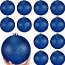 Poen 12 Pcs 6 Inch St. Patrick's Day Tree Ornament St. Patrick's Day Hanging Ball Ornament Glitter Large Ball Tree Decorations with Hanging Loop for Party Decor (Dark Blue)