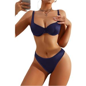 SweatyRocks Women's 2 Piece Satin Lingerie Sets Sexy Silk Underwire Push Up Bra and Panty Sets (M)