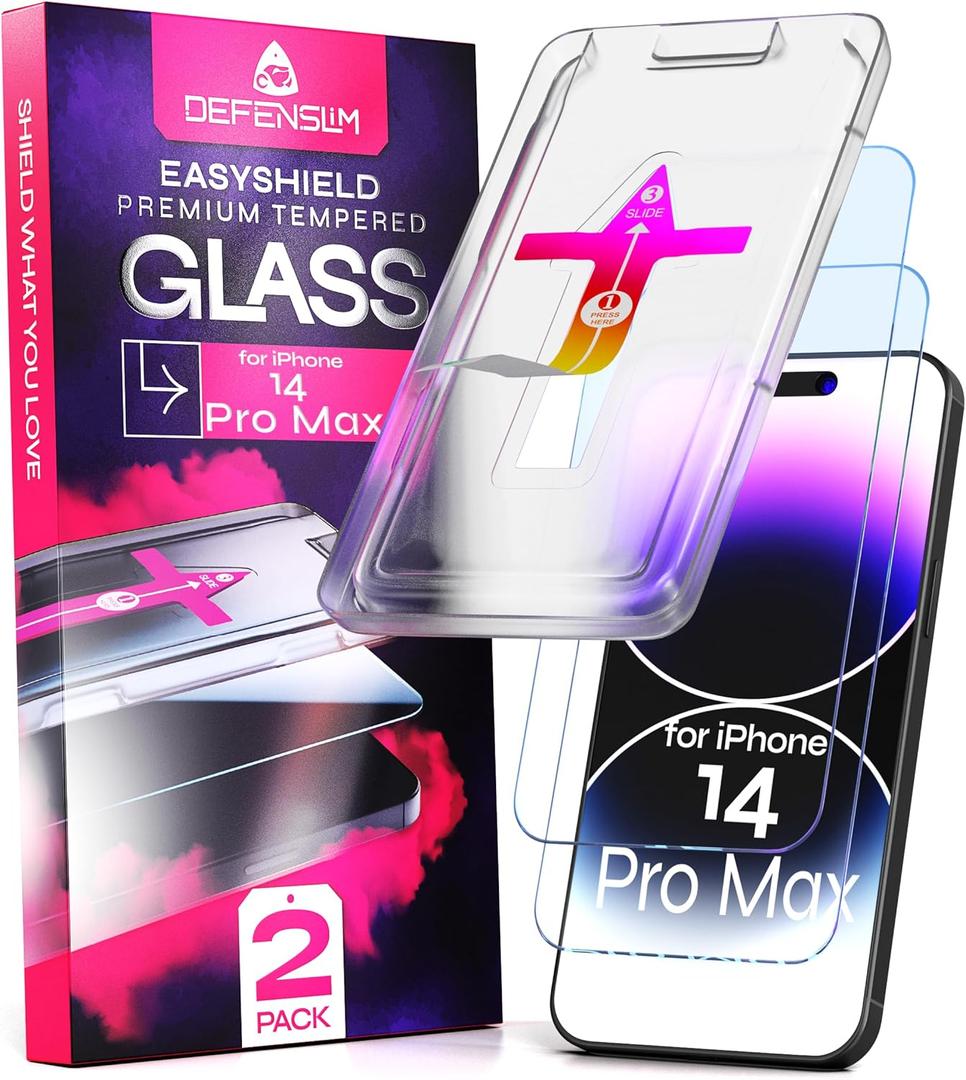 Screen Protector compatible with iPhone 14 Pro Max (2Pack), Easy Auto-Align Install Kit, 6.7" Tempered Glass, 9H Hardness, Ultra HD Clear, Case Friendly, EasyShield