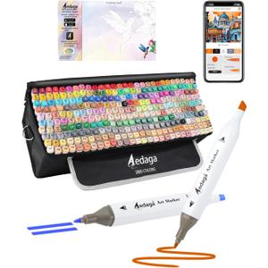 YHC 280 Colors Alcohol Markers with Free APP, Alcohol-Based Dual Chisel & Fine Tips Markers with Kickstand Case for Adult Coloring, Drawing, Painting and Sketching, Great Gift Idea for Artists