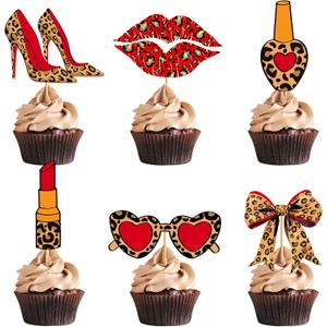 24Pcs Cheetah Cupcake Toppers Cheetah Cake Decorations Cheetah Print Party Decorations Girls Makeup Bachelorette Birthday Bridal Shower Supplies for Women