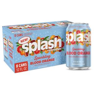 SPLASH REFRESHER Sparkling Water, Blood Orange - 8-Pack, 12 Fl Oz Cans - Flavored Carbonated Seltzer Water with Electrolytes, Zero Sugar & Zero Calories (EXP 07/24/26)
