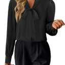 Avanova Women Bow Tie Neck Long Sleeve Blouses Tops Dressy Casual Elegant Work Shirts (Small, Black)