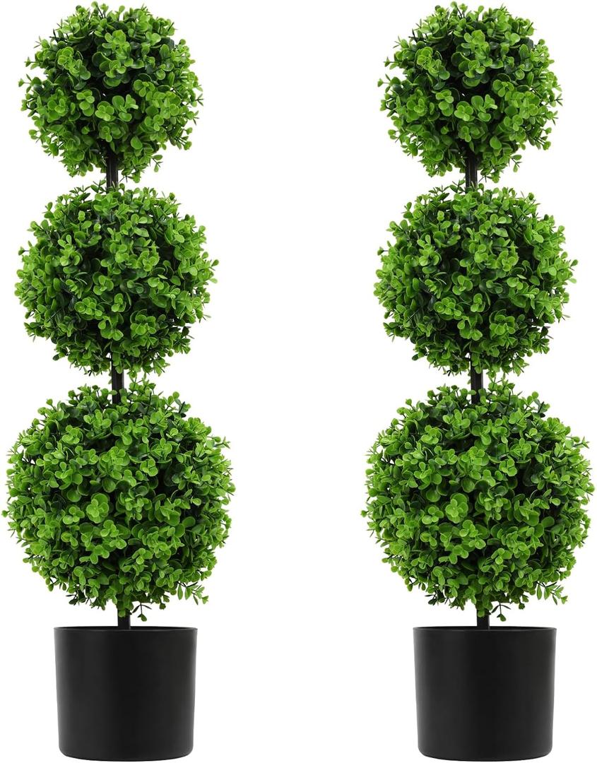 3FT Artificial Boxwood Topiary Tree in Pot,2 Pack Faux Topiary Trees for Front Door Porch Home Living Room Garden,Fake Outdoor Plant Boxwood Ball for Indoor&Outdoor 2, Eucalyptus 3FT Artificial Boxwood Topiary Tree in Pot,2 Pack Faux Topiary Trees for Front Door Porch Home Living Room Garden,Fake Outdoor Plant Boxwood Ball for Indoor&Outdoor 2, Eucalyptus