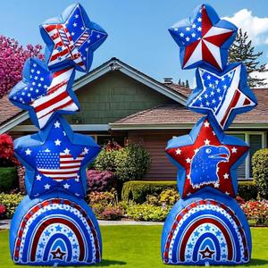 Fourluoo 2 Pcs 5.25 ft 4th of July Inflatable Star Outdoor Decoration Patriotic 250th Anniversary Light up Blow up Yard Decor Red White and Blue Inflatable Star for Memorial Day Party Garden Lawn Yard