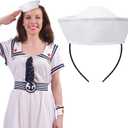 Tigeen Halloween White Mini Captain Hat Headband 15 cm Headbands Navy Sailor Hat for Yacht Nautical Dressing up Theme Role Play Party Costume Accessory