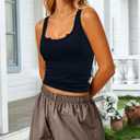 Women Tank Tops Sleeveless Shirt Basic Notched Scoop Neck Ribbed (Black, L)
